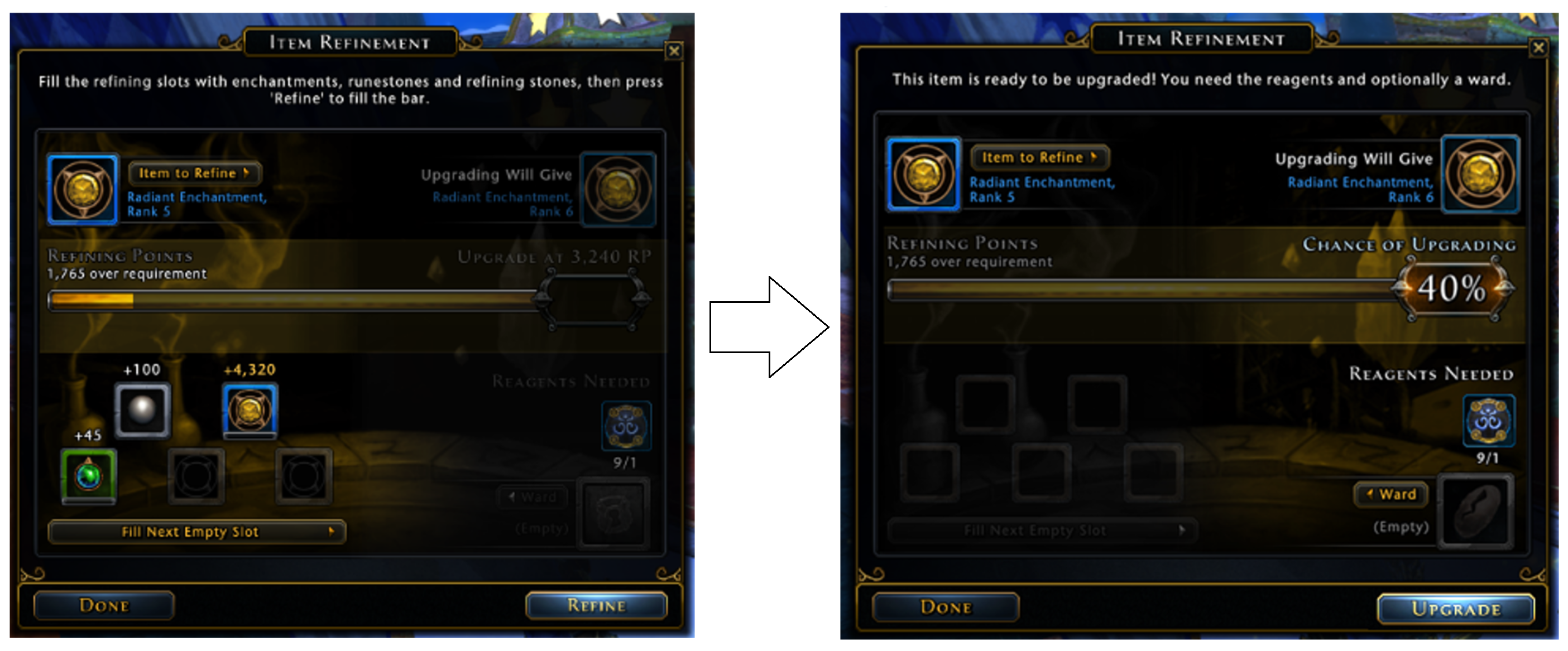 Screenshot of original enchantment refining UI