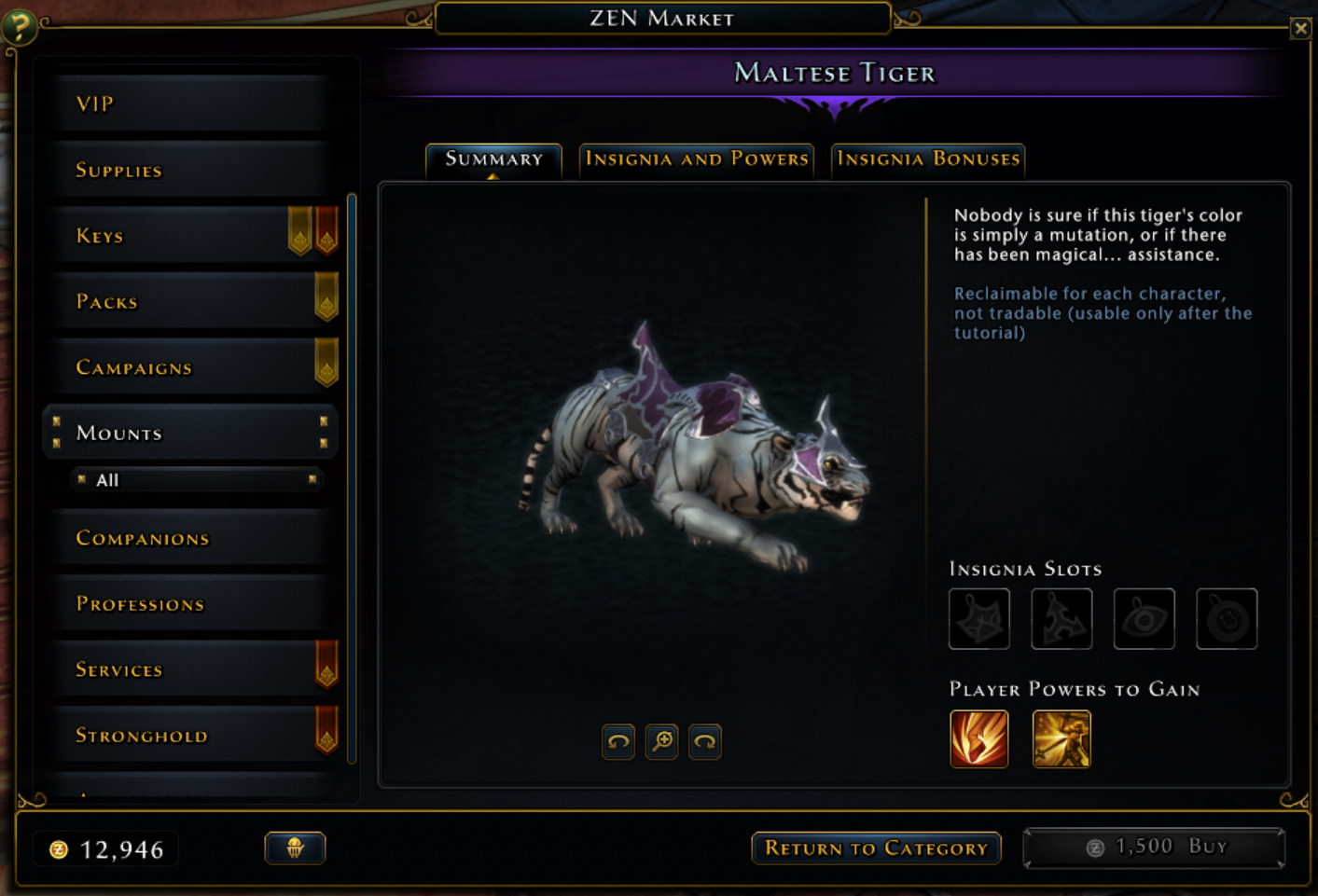 Screenshot of in-game mount detail window